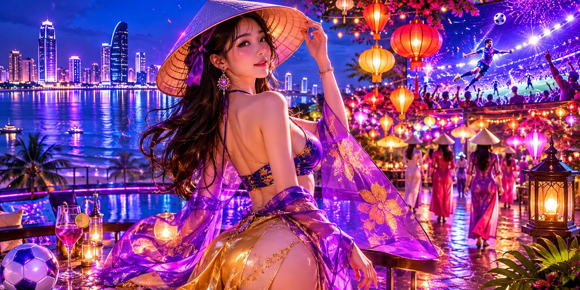 Người dùng Đà Nẵng theo dõi kèo bóng đá với nón lá truyền thống