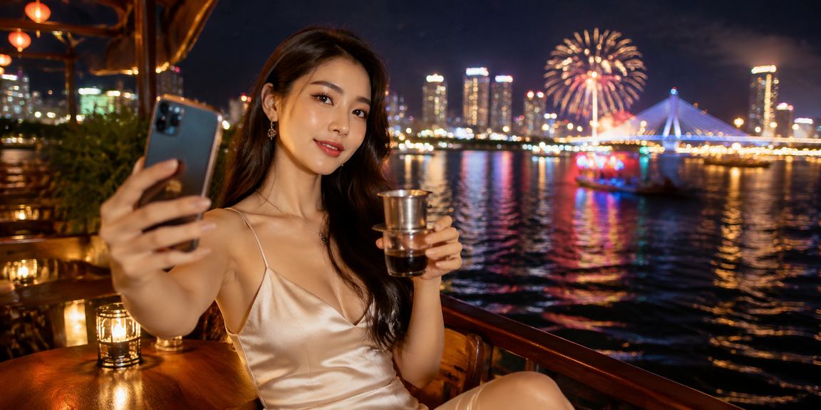 Người dùng Đà Nẵng chơi Jackpot Slots trên điện thoại tại quán cà phê